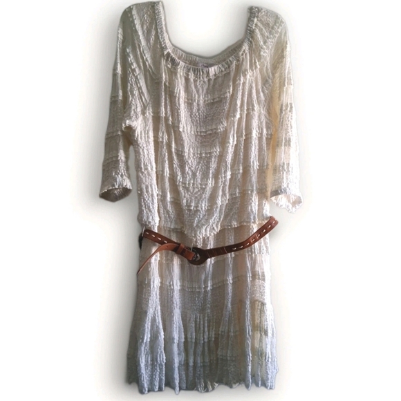 Candie's Cream Tiered Lacey Off The Shoulder Stretchy Dress & Belt XL - Picture 1 of 7